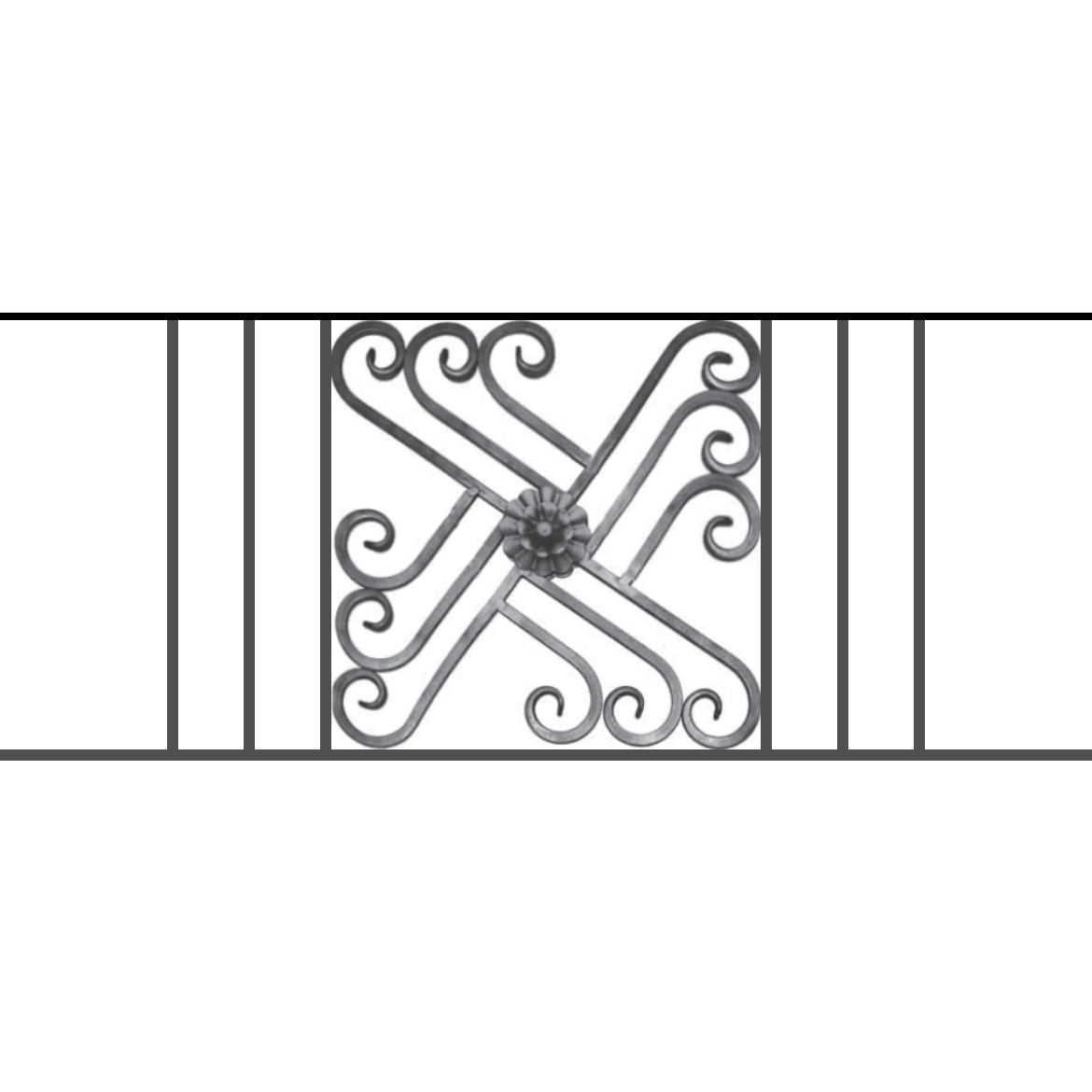 Appui de fenêtre type AFEF22 à sceller dans votre tableau de fenêtre. Longueur finie de 1170mm et Hauteur finie de 480mm. Convient pour les tableaux de fenêtre de 1070mm. 50mm de scellement sont prévue de chaque côté. Main courante laminée de 1070mm de long en fer forgé sur le dessus. Motif au centre de 460mm de long par 460mm de haut. Le reste de la structure est en acier carré plein de 12mm de section.