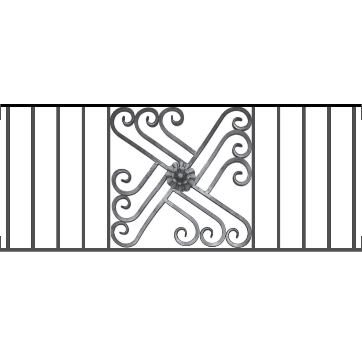 Appui de fenêtre type AFEF22 à visser dans votre tableau de fenêtre. Longueur finie de 1180mm et Hauteur finie de 480mm. Convient pour les tableaux de fenêtre de 1180mm. Main courante laminée de 1180mm de long en fer forgé sur le dessus. Motif au centre de 460mm de long par 460mm de haut. Le reste de la structure est en acier carré plein de 12mm de section.