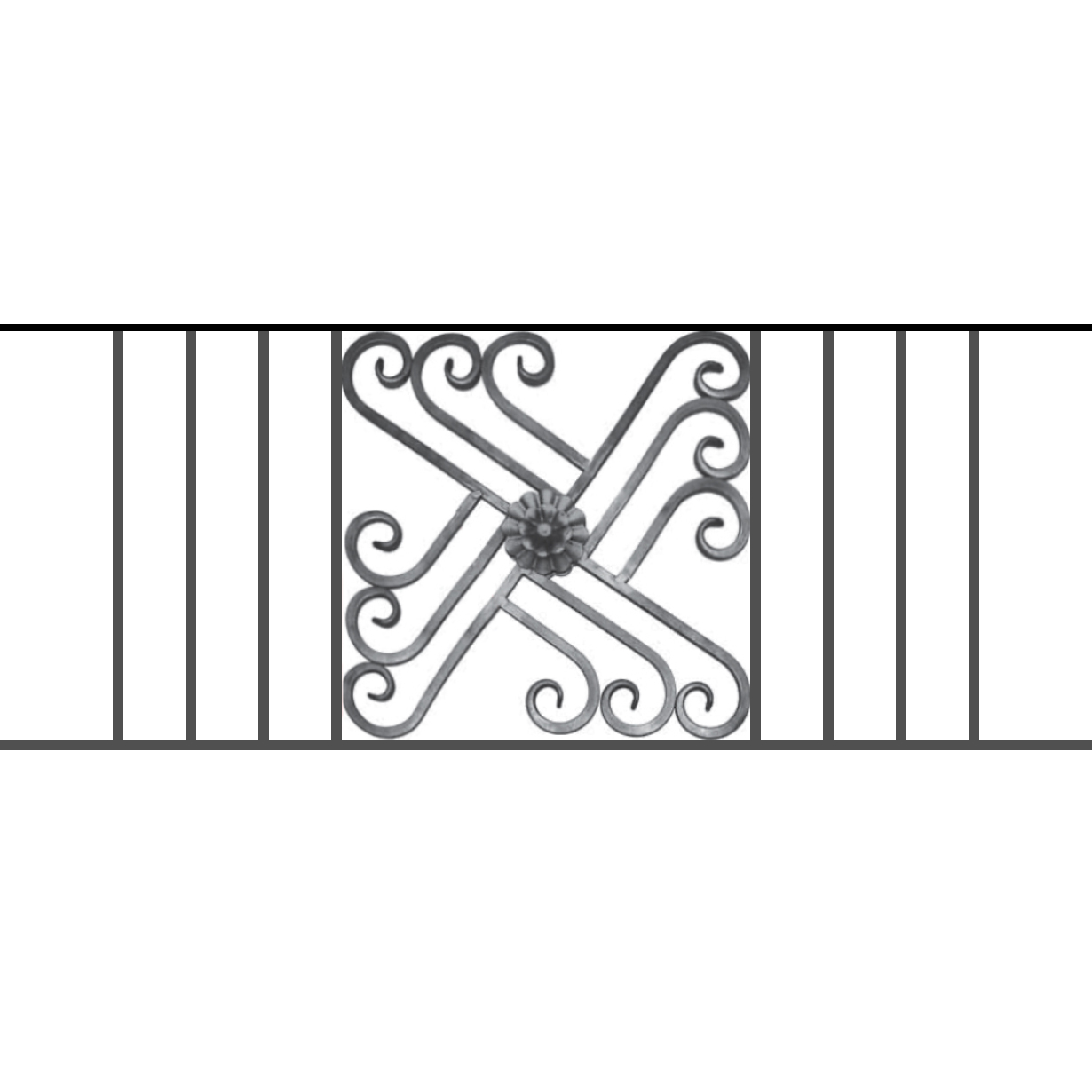 Appui de fenêtre type AFEF22 à sceller dans votre tableau de fenêtre. Longueur finie de 1230mm et Hauteur finie de 480mm. Convient pour les tableaux de fenêtre de 1130mm. 50mm de scellement sont prévue de chaque côté. Main courante laminée de 1130mm de long en fer forgé sur le dessus. Motif au centre de 460mm de long par 460mm de haut. Le reste de la structure est en acier carré plein de 12mm de section.
