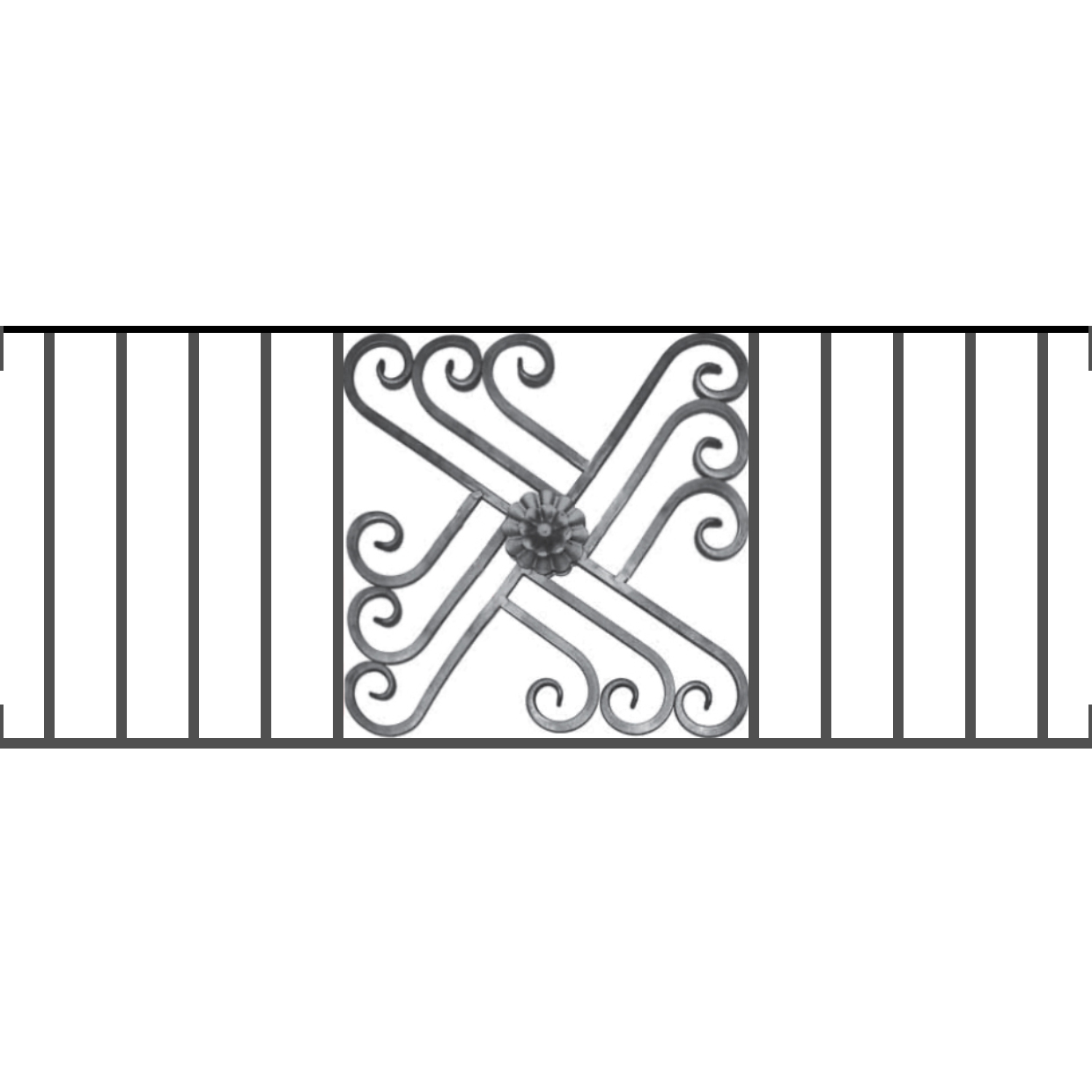 Appui de fenêtre type AFEF22 à visser dans votre tableau de fenêtre. Longueur finie de 1240mm et Hauteur finie de 480mm. Convient pour les tableaux de fenêtre de 1240mm. Main courante laminée de 1240mm de long en fer forgé sur le dessus. Motif au centre de 460mm de long par 460mm de haut. Le reste de la structure est en acier carré plein de 12mm de section.