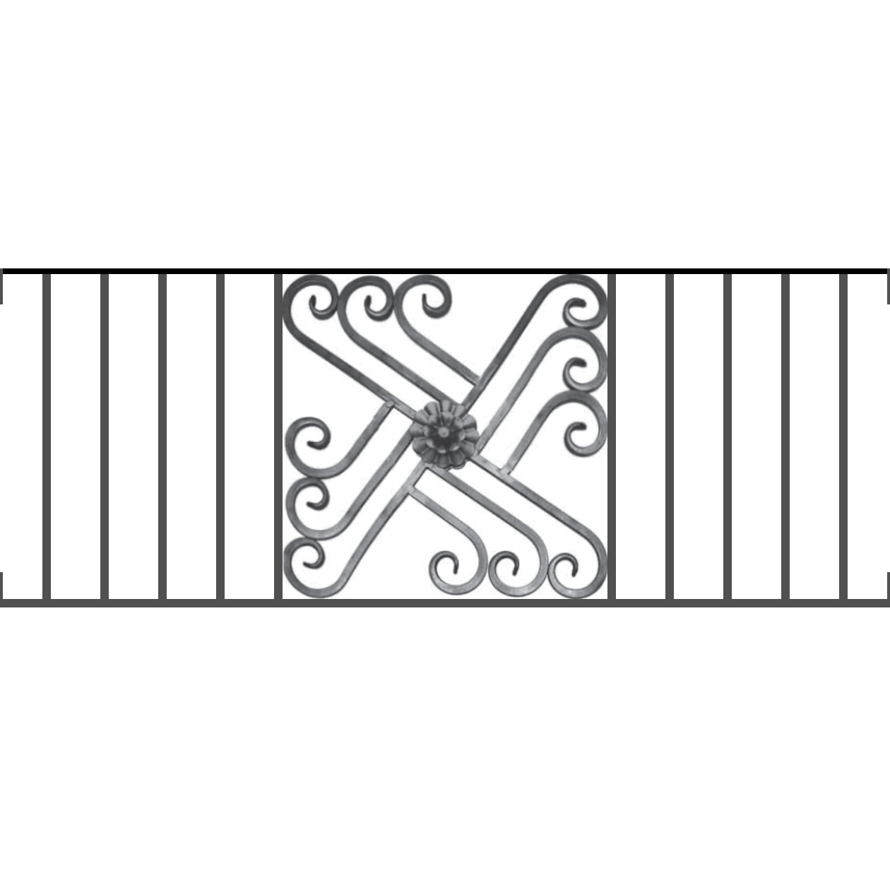 Appui de fenêtre type AFEF22 à visser dans votre tableau de fenêtre. Longueur finie de 1260mm et Hauteur finie de 480mm. Convient pour les tableaux de fenêtre de 1260mm. Main courante laminée de 1260mm de long en fer forgé sur le dessus. Motif au centre de 460mm de long par 460mm de haut. Le reste de la structure est en acier carré plein de 12mm de section.