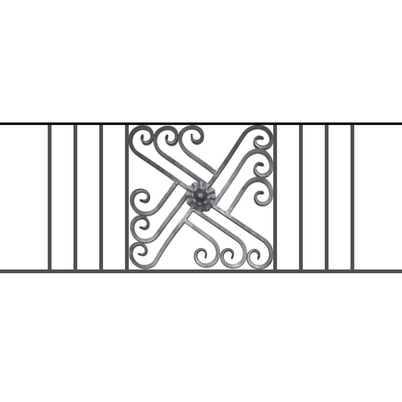 Appui de fenêtre type AFEF22 à sceller dans votre tableau de fenêtre. Longueur finie de 1280mm et Hauteur finie de 480mm. Convient pour les tableaux de fenêtre de 1180mm. 50mm de scellement sont prévue de chaque côté. Main courante laminée de 1180mm de long en fer forgé sur le dessus. Motif au centre de 460mm de long par 460mm de haut. Le reste de la structure est en acier carré plein de 12mm de section.