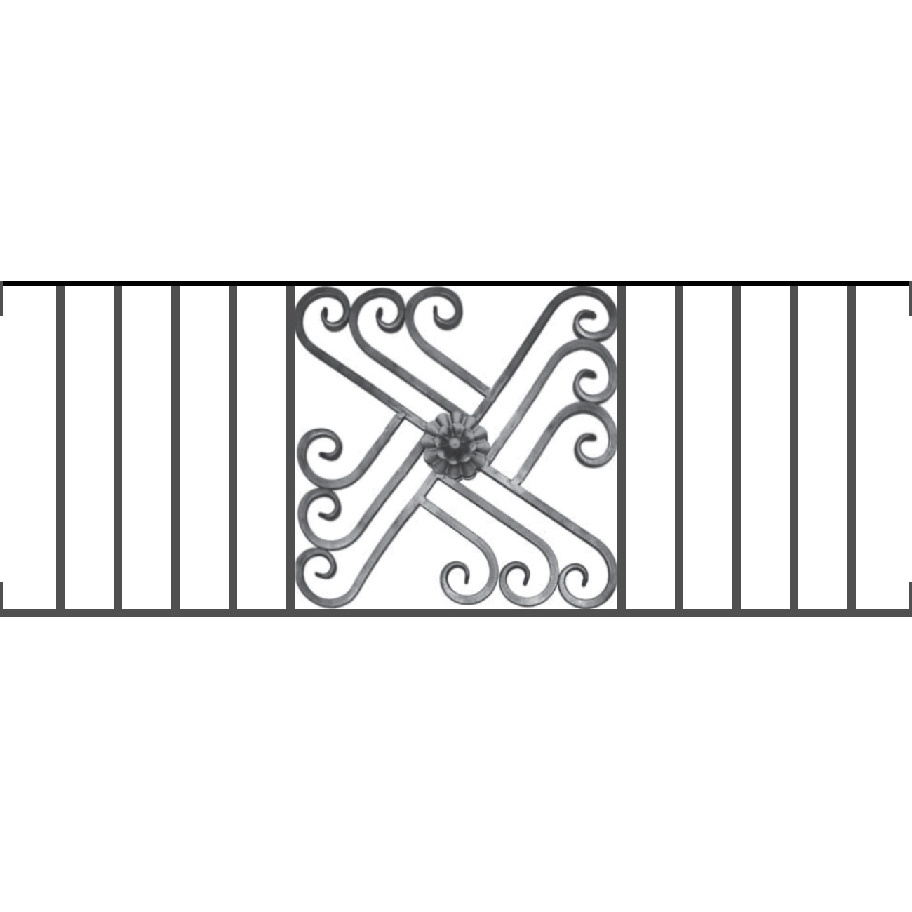 Appui de fenêtre type AFEF22 à visser dans votre tableau de fenêtre. Longueur finie de 1300mm et Hauteur finie de 480mm. Convient pour les tableaux de fenêtre de 1300mm. Main courante laminée de 1300mm de long en fer forgé sur le dessus. Motif au centre de 460mm de long par 460mm de haut. Le reste de la structure est en acier carré plein de 12mm de section.