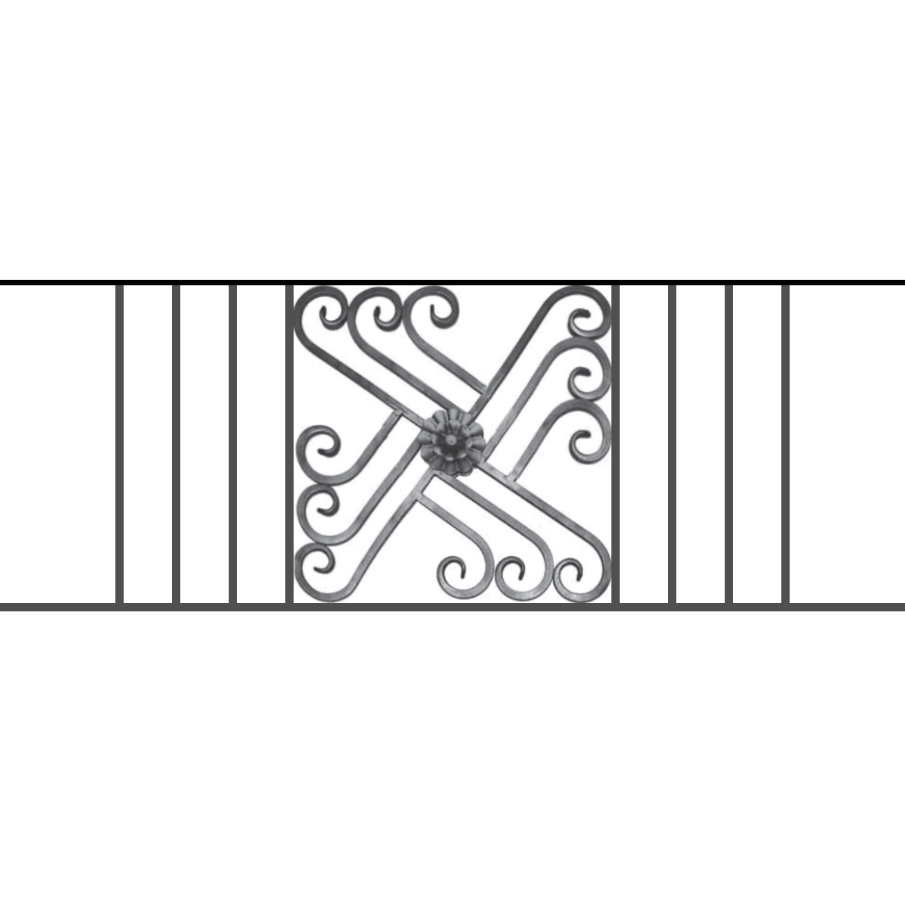 Appui de fenêtre type AFEF22 à sceller dans votre tableau de fenêtre. Longueur finie de 1310mm et Hauteur finie de 480mm. Convient pour les tableaux de fenêtre de 1210mm. 50mm de scellement sont prévue de chaque côté. Main courante laminée de 1210mm de long en fer forgé sur le dessus. Motif au centre de 460mm de long par 460mm de haut. Le reste de la structure est en acier carré plein de 12mm de section.