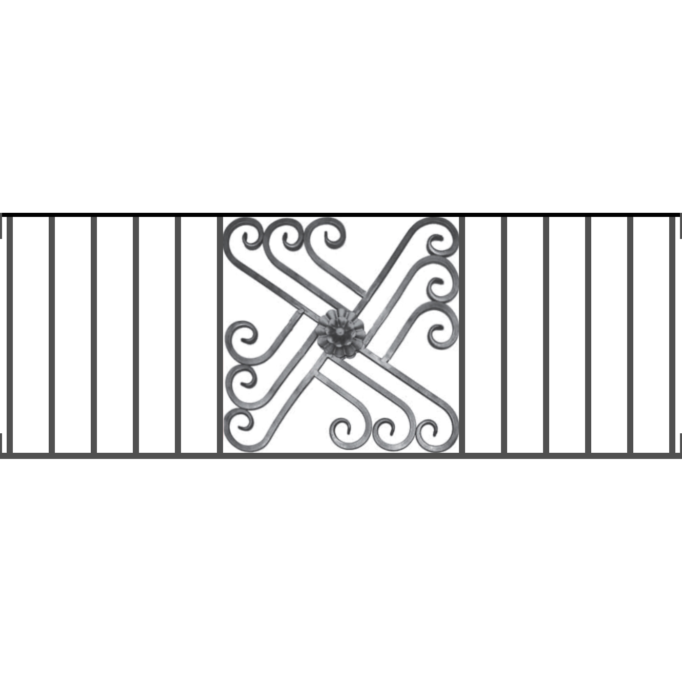 Appui de fenêtre type AFEF22 à visser dans votre tableau de fenêtre. Longueur finie de 1330mm et Hauteur finie de 480mm. Convient pour les tableaux de fenêtre de 1330mm. Main courante laminée de 1330mm de long en fer forgé sur le dessus. Motif au centre de 460mm de long par 460mm de haut. Le reste de la structure est en acier carré plein de 12mm de section.