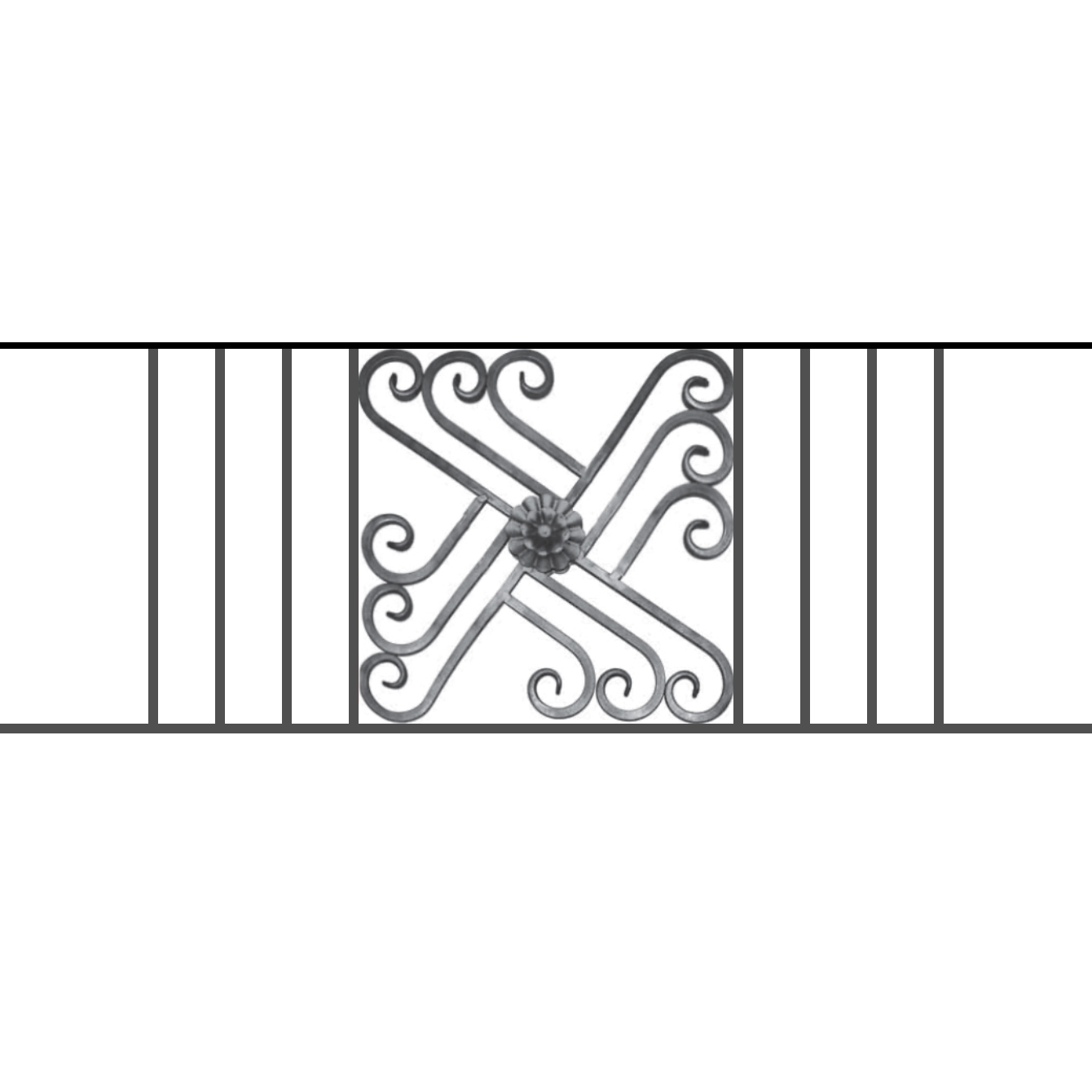 Appui de fenêtre type AFEF22 à sceller dans votre tableau de fenêtre. Longueur finie de 1340mm et Hauteur finie de 480mm. Convient pour les tableaux de fenêtre de 1240mm. 50mm de scellement sont prévue de chaque côté. Main courante laminée de 1240mm de long en fer forgé sur le dessus. Motif au centre de 460mm de long par 460mm de haut. Le reste de la structure est en acier carré plein de 12mm de section.