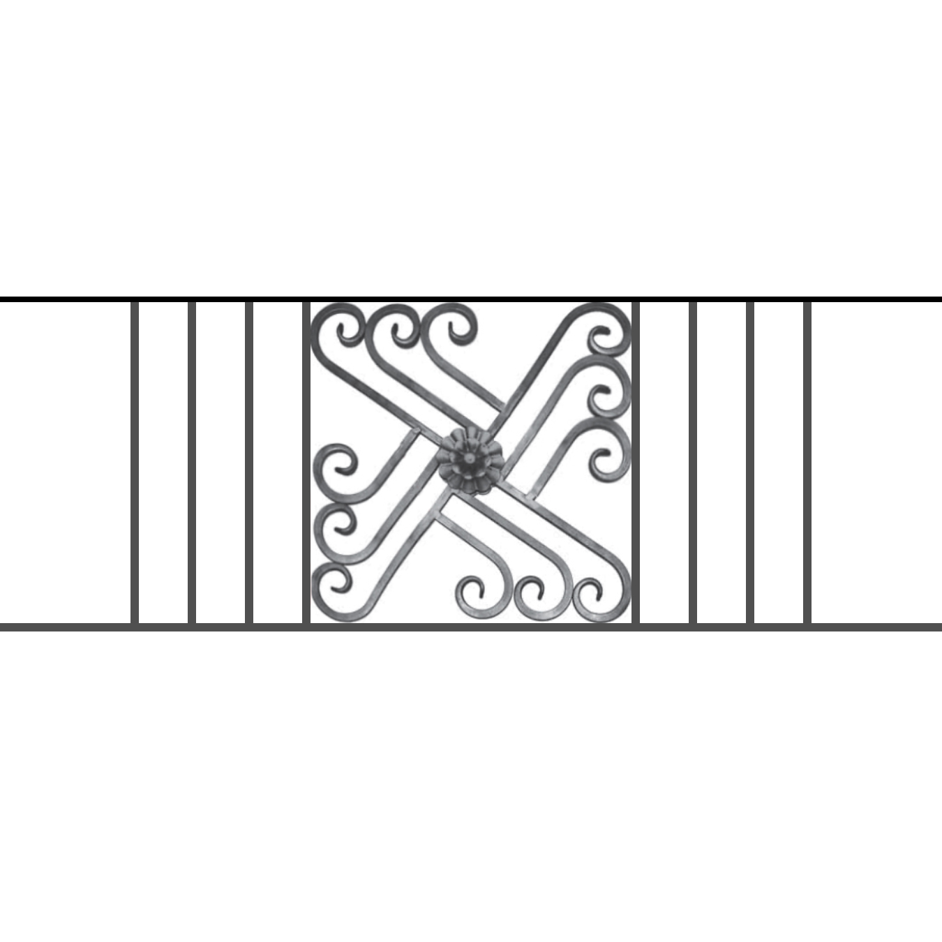 Appui de fenêtre type AFEF22 à sceller dans votre tableau de fenêtre. Longueur finie de 1350mm et Hauteur finie de 480mm. Convient pour les tableaux de fenêtre de 1250mm. 50mm de scellement sont prévue de chaque côté. Main courante laminée de 1250mm de long en fer forgé sur le dessus. Motif au centre de 460mm de long par 460mm de haut. Le reste de la structure est en acier carré plein de 12mm de section.
