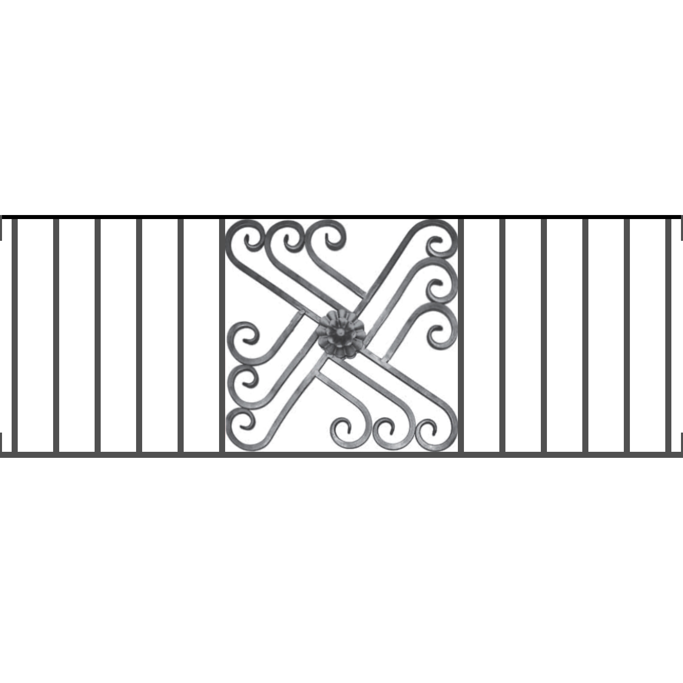 Appui de fenêtre type AFEF22 à visser dans votre tableau de fenêtre. Longueur finie de 1350mm et Hauteur finie de 480mm. Convient pour les tableaux de fenêtre de 1350mm. Main courante laminée de 1350mm de long en fer forgé sur le dessus. Motif au centre de 460mm de long par 460mm de haut. Le reste de la structure est en acier carré plein de 12mm de section.