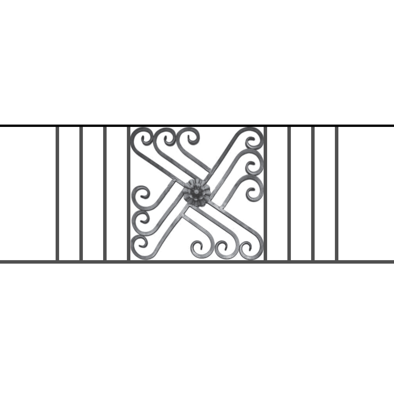 Appui de fenêtre type AFEF22 à sceller dans votre tableau de fenêtre. Longueur finie de 1360mm et Hauteur finie de 480mm. Convient pour les tableaux de fenêtre de 1260mm. 50mm de scellement sont prévue de chaque côté. Main courante laminée de 1260mm de long en fer forgé sur le dessus. Motif au centre de 460mm de long par 460mm de haut. Le reste de la structure est en acier carré plein de 12mm de section.