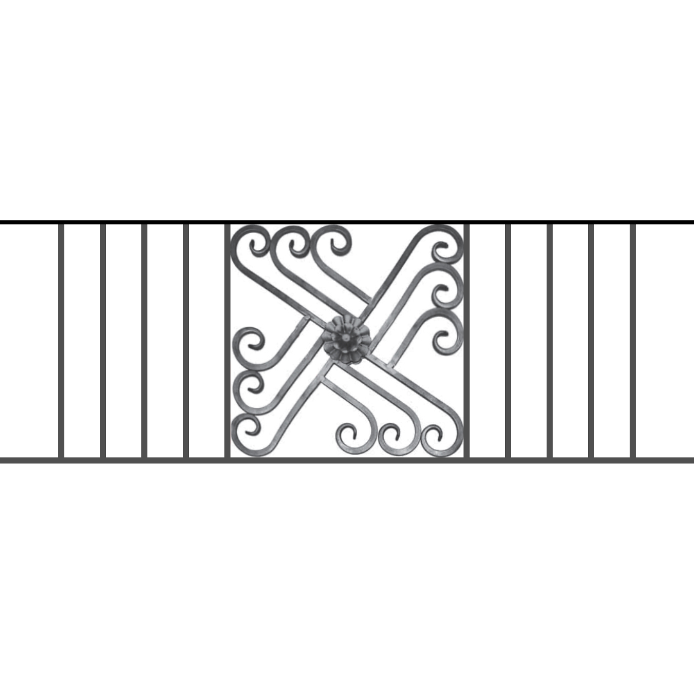 Appui de fenêtre type AFEF22 à sceller dans votre tableau de fenêtre. Longueur finie de 1370mm et Hauteur finie de 480mm. Convient pour les tableaux de fenêtre de 1270mm. 50mm de scellement sont prévue de chaque côté. Main courante laminée de 1270mm de long en fer forgé sur le dessus. Motif au centre de 460mm de long par 460mm de haut. Le reste de la structure est en acier carré plein de 12mm de section.