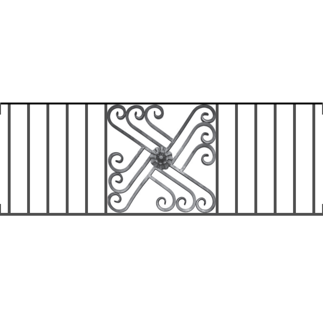 Appui de fenêtre type AFEF22 à visser dans votre tableau de fenêtre. Longueur finie de 1370mm et Hauteur finie de 480mm. Convient pour les tableaux de fenêtre de 1370mm. Main courante laminée de 1370mm de long en fer forgé sur le dessus. Motif au centre de 460mm de long par 460mm de haut. Le reste de la structure est en acier carré plein de 12mm de section.