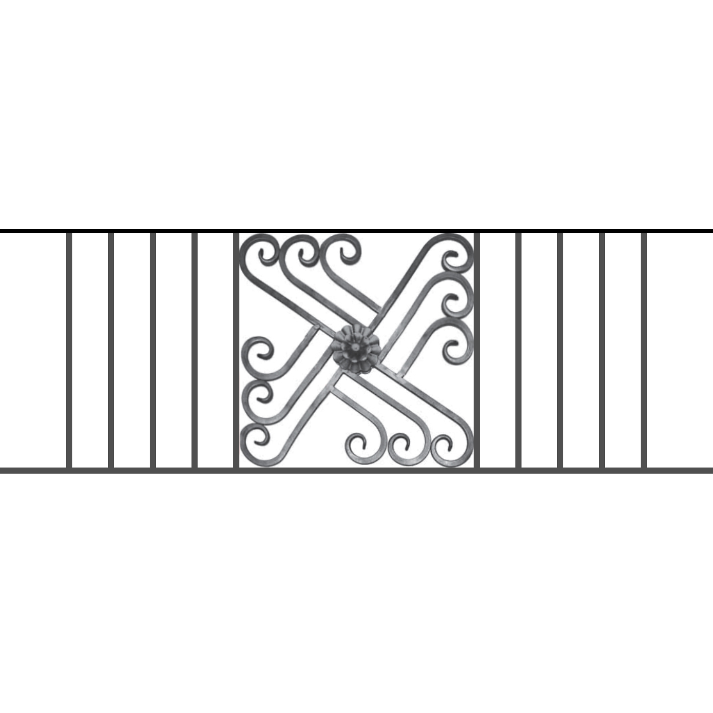 Appui de fenêtre type AFEF22 à sceller dans votre tableau de fenêtre. Longueur finie de 1400mm et Hauteur finie de 480mm. Convient pour les tableaux de fenêtre de 1300mm. 50mm de scellement sont prévue de chaque côté. Main courante laminée de 1300mm de long en fer forgé sur le dessus. Motif au centre de 460mm de long par 460mm de haut. Le reste de la structure est en acier carré plein de 12mm de section.