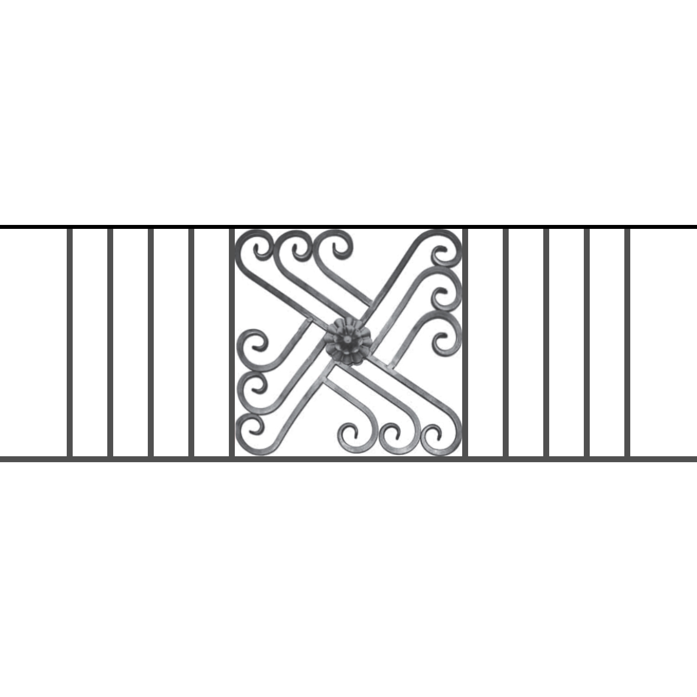 Appui de fenêtre type AFEF22 à sceller dans votre tableau de fenêtre. Longueur finie de 1410mm et Hauteur finie de 480mm. Convient pour les tableaux de fenêtre de 1310mm. 50mm de scellement sont prévue de chaque côté. Main courante laminée de 1310mm de long en fer forgé sur le dessus. Motif au centre de 460mm de long par 460mm de haut. Le reste de la structure est en acier carré plein de 12mm de section.
