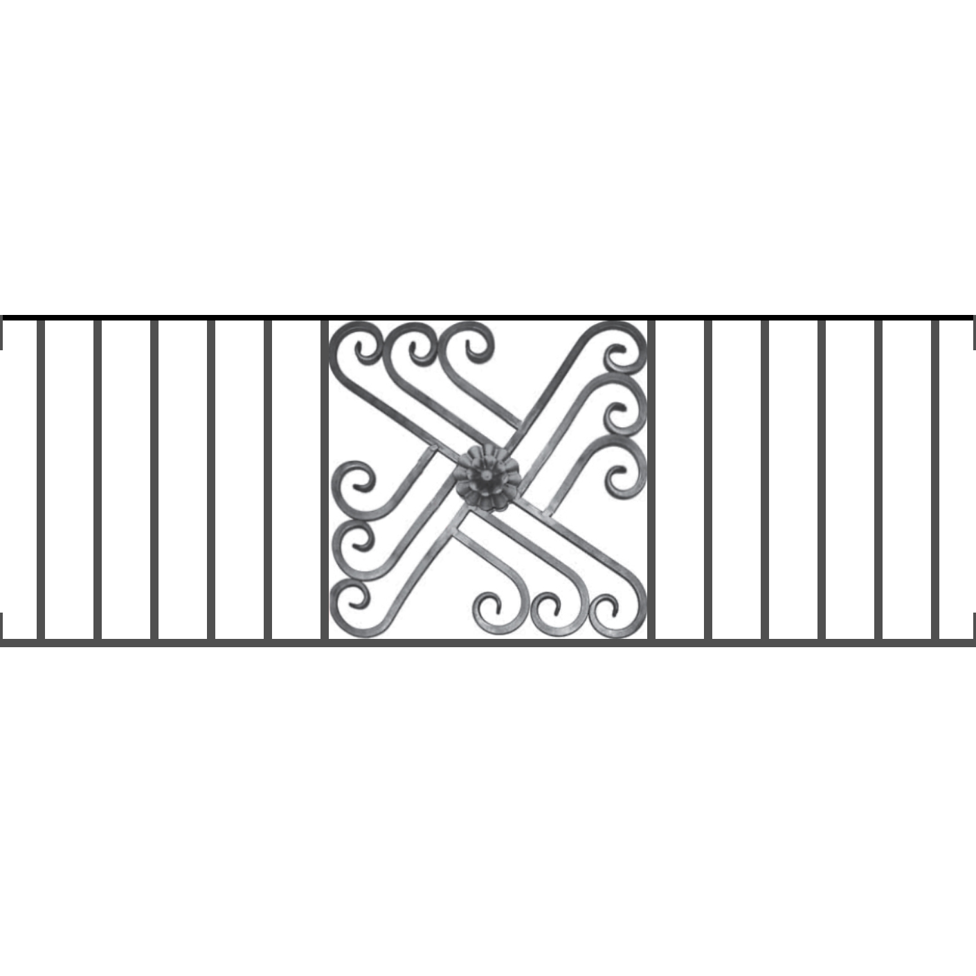 Appui de fenêtre type AFEF22 à visser dans votre tableau de fenêtre. Longueur finie de 1410mm et Hauteur finie de 480mm. Convient pour les tableaux de fenêtre de 1410mm. Main courante laminée de 1410mm de long en fer forgé sur le dessus. Motif au centre de 460mm de long par 460mm de haut. Le reste de la structure est en acier carré plein de 12mm de section.