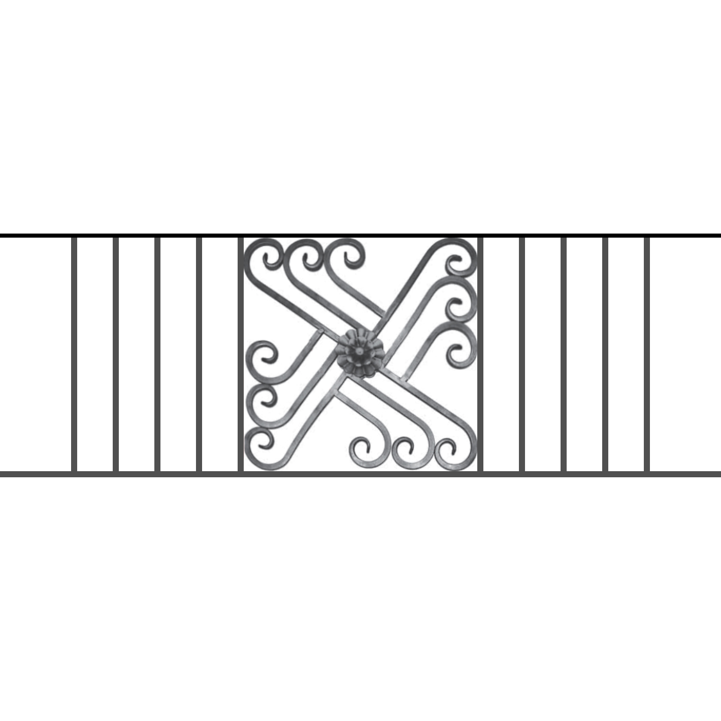 Appui de fenêtre type AFEF22 à sceller dans votre tableau de fenêtre. Longueur finie de 1420mm et Hauteur finie de 480mm. Convient pour les tableaux de fenêtre de 1320mm. 50mm de scellement sont prévue de chaque côté. Main courante laminée de 1320mm de long en fer forgé sur le dessus. Motif au centre de 460mm de long par 460mm de haut. Le reste de la structure est en acier carré plein de 12mm de section.