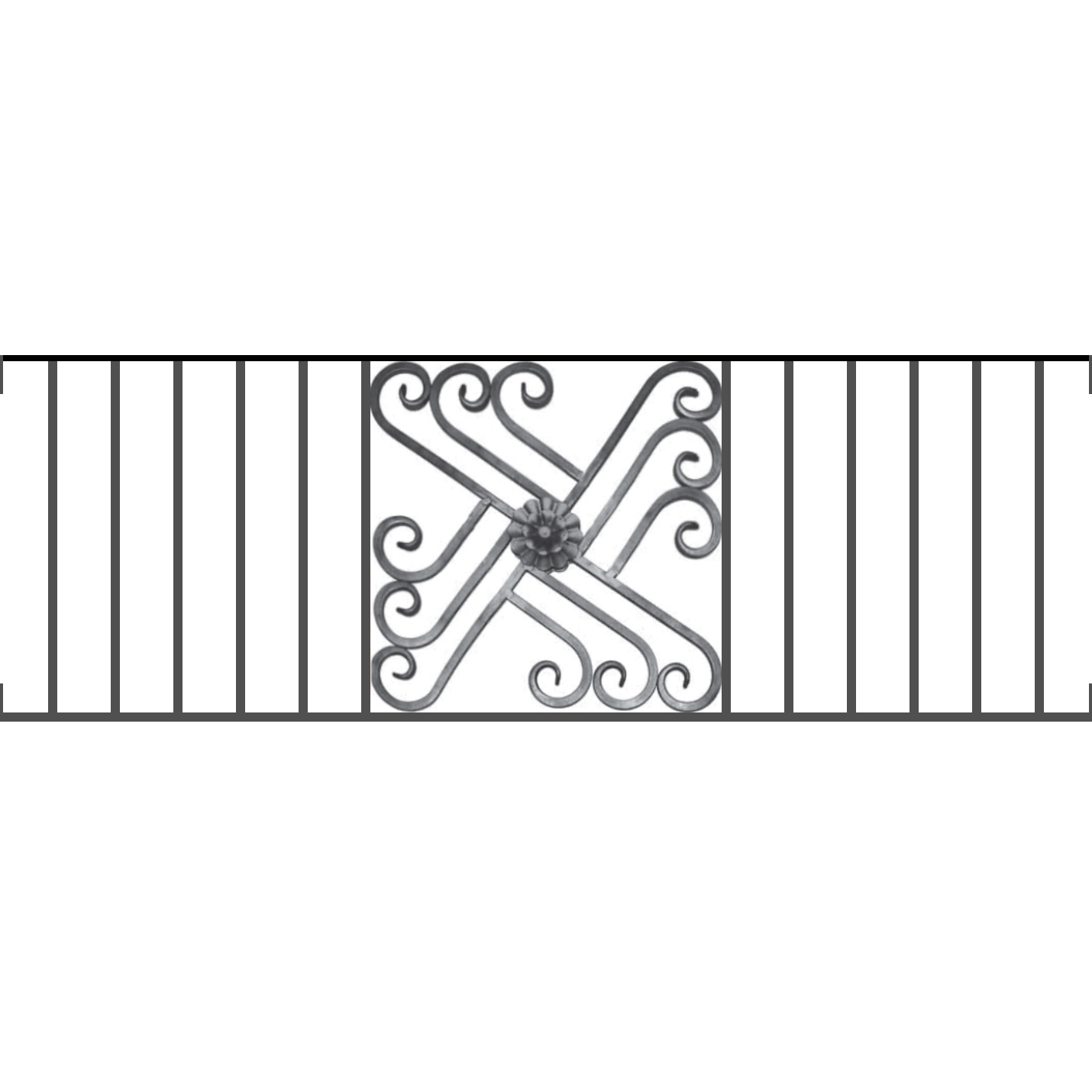 Appui de fenêtre type AFEF22 à visser dans votre tableau de fenêtre. Longueur finie de 1430mm et Hauteur finie de 480mm. Convient pour les tableaux de fenêtre de 1430mm. Main courante laminée de 1430mm de long en fer forgé sur le dessus. Motif au centre de 460mm de long par 460mm de haut. Le reste de la structure est en acier carré plein de 12mm de section.
