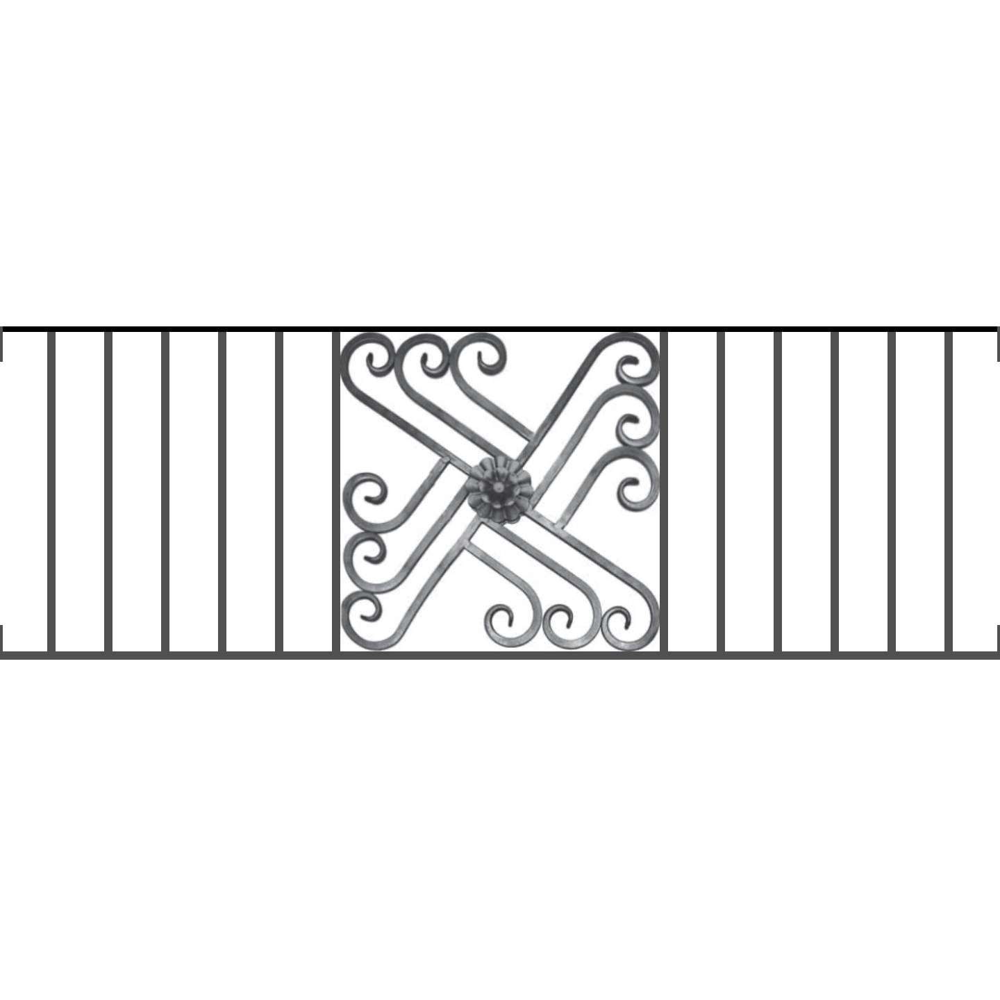 Appui de fenêtre type AFEF22 à visser dans votre tableau de fenêtre. Longueur finie de 1440mm et Hauteur finie de 480mm. Convient pour les tableaux de fenêtre de 1440mm. Main courante laminée de 1440mm de long en fer forgé sur le dessus. Motif au centre de 460mm de long par 460mm de haut. Le reste de la structure est en acier carré plein de 12mm de section.