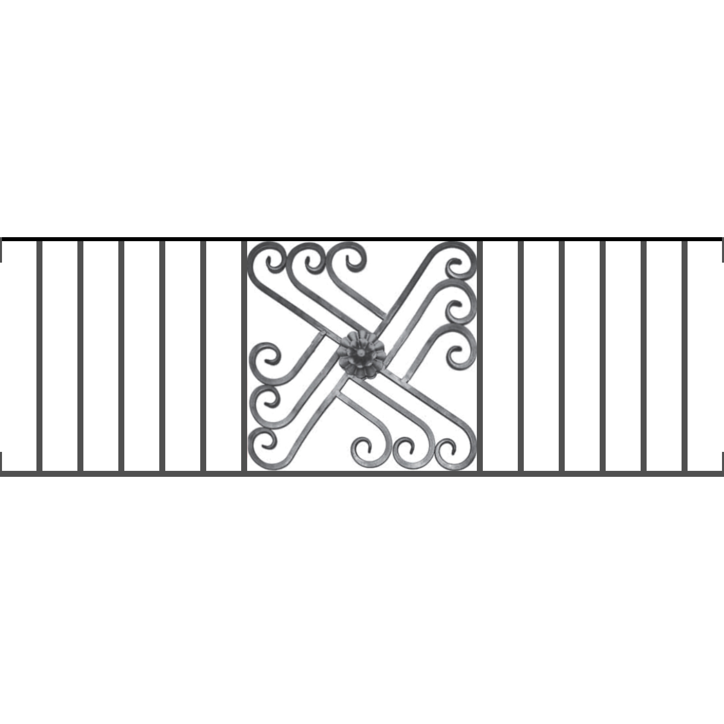 Appui de fenêtre type AFEF22 à visser dans votre tableau de fenêtre. Longueur finie de 1450mm et Hauteur finie de 480mm. Convient pour les tableaux de fenêtre de 1450mm. Main courante laminée de 1450mm de long en fer forgé sur le dessus. Motif au centre de 460mm de long par 460mm de haut. Le reste de la structure est en acier carré plein de 12mm de section.