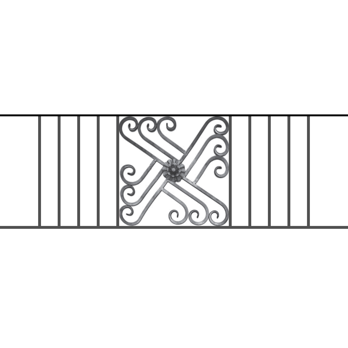 Appui de fenêtre type AFEF22 à sceller dans votre tableau de fenêtre. Longueur finie de 1460mm et Hauteur finie de 480mm. Convient pour les tableaux de fenêtre de 1360mm. 50mm de scellement sont prévue de chaque côté. Main courante laminée de 1360mm de long en fer forgé sur le dessus. Motif au centre de 460mm de long par 460mm de haut. Le reste de la structure est en acier carré plein de 12mm de section.