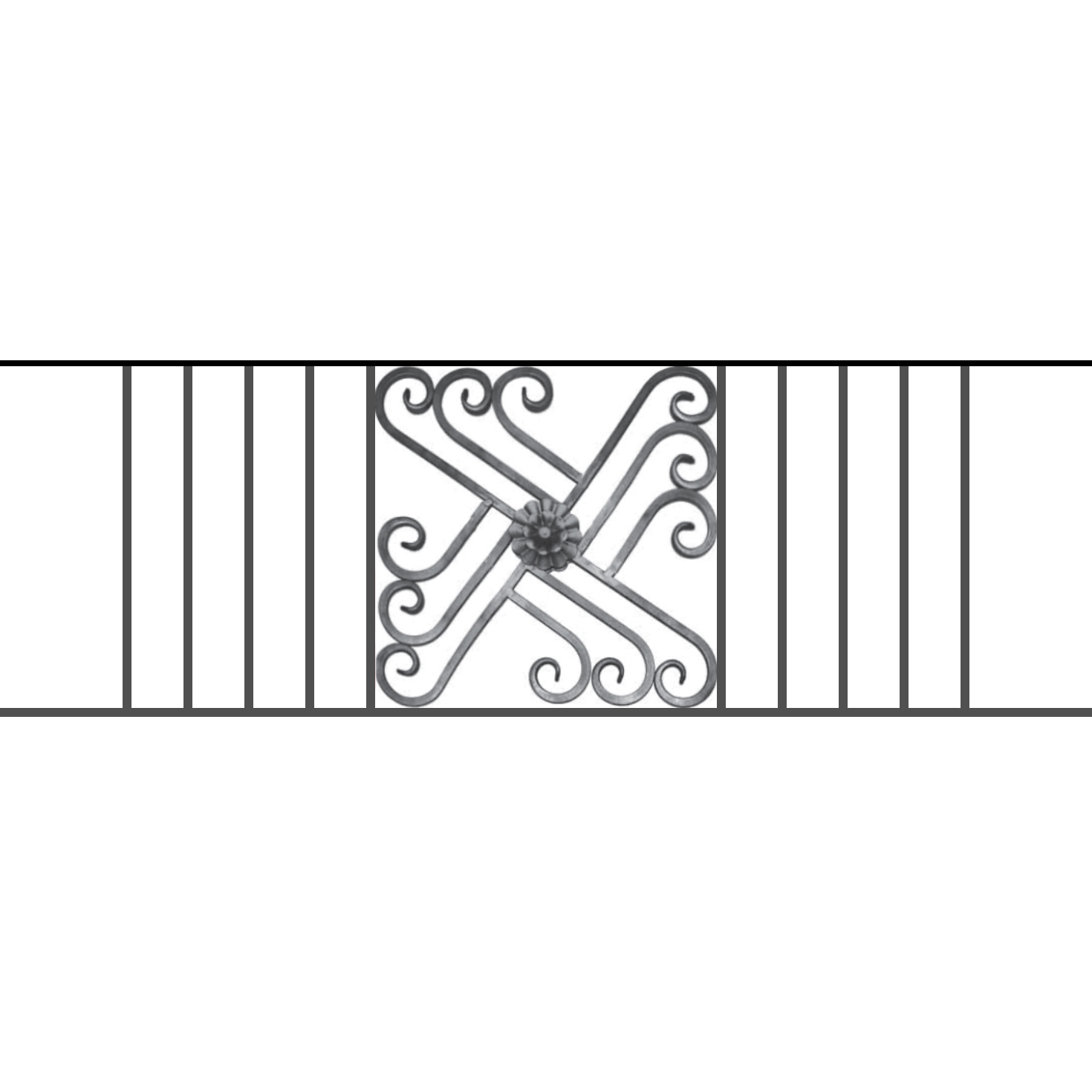 Appui de fenêtre type AFEF22 à sceller dans votre tableau de fenêtre. Longueur finie de 1470mm et Hauteur finie de 480mm. Convient pour les tableaux de fenêtre de 1370mm. 50mm de scellement sont prévue de chaque côté. Main courante laminée de 1370mm de long en fer forgé sur le dessus. Motif au centre de 460mm de long par 460mm de haut. Le reste de la structure est en acier carré plein de 12mm de section.