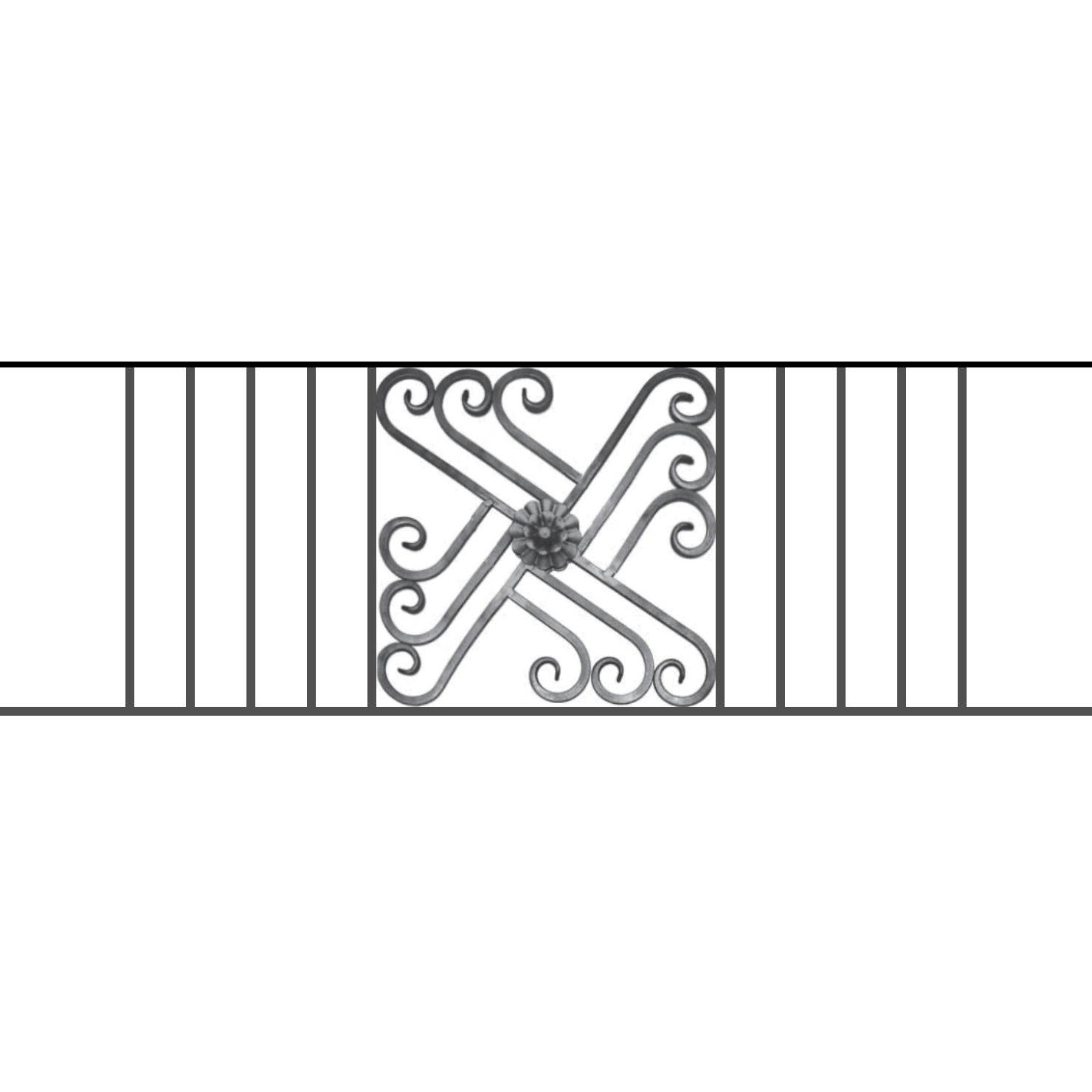 Appui de fenêtre type AFEF22 à sceller dans votre tableau de fenêtre. Longueur finie de 1480mm et Hauteur finie de 480mm. Convient pour les tableaux de fenêtre de 1380mm. 50mm de scellement sont prévue de chaque côté. Main courante laminée de 1380mm de long en fer forgé sur le dessus. Motif au centre de 460mm de long par 460mm de haut. Le reste de la structure est en acier carré plein de 12mm de section.