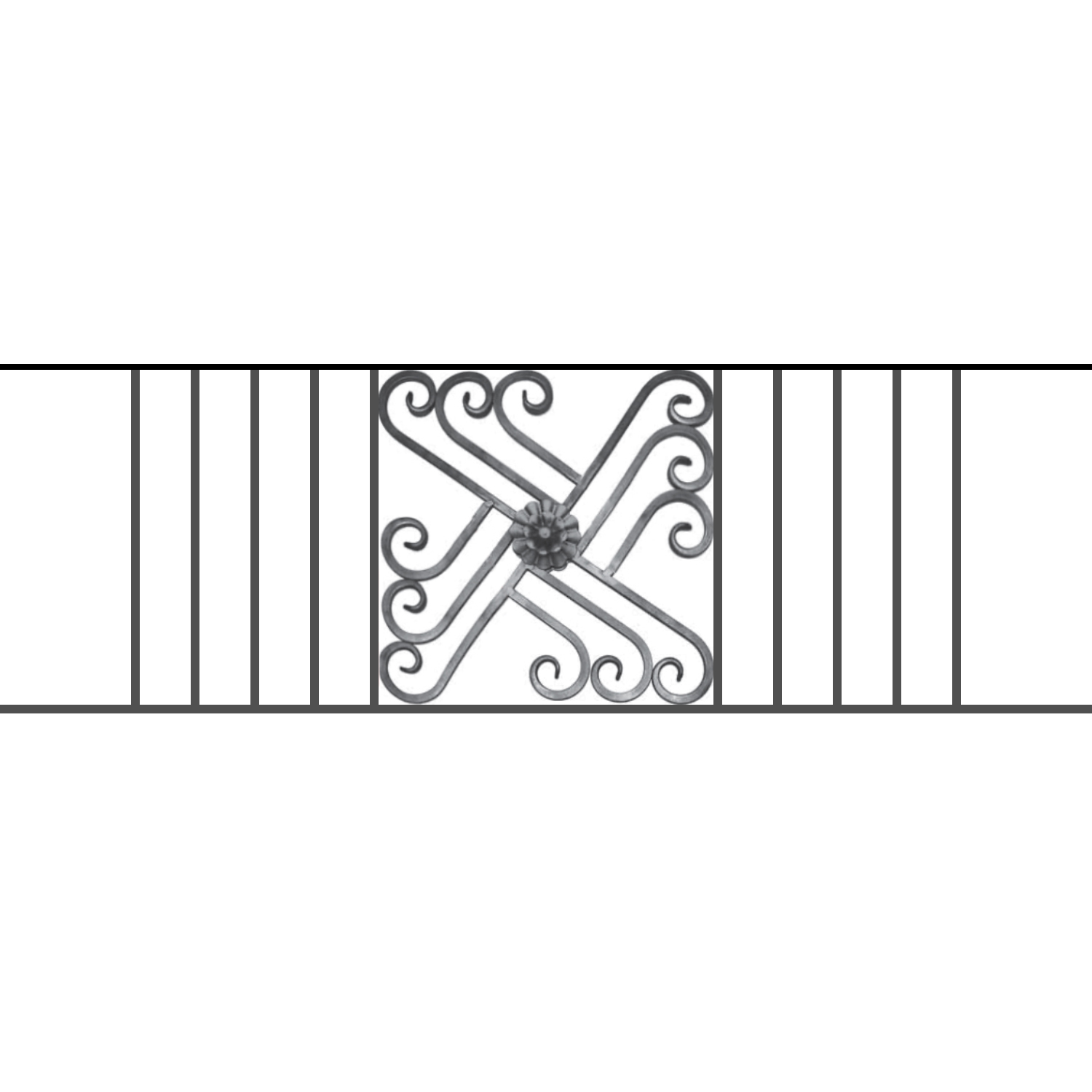 Appui de fenêtre type AFEF22 à sceller dans votre tableau de fenêtre. Longueur finie de 1500mm et Hauteur finie de 480mm. Convient pour les tableaux de fenêtre de 1400mm. 50mm de scellement sont prévue de chaque côté. Main courante laminée de 1400mm de long en fer forgé sur le dessus. Motif au centre de 460mm de long par 460mm de haut. Le reste de la structure est en acier carré plein de 12mm de section.
