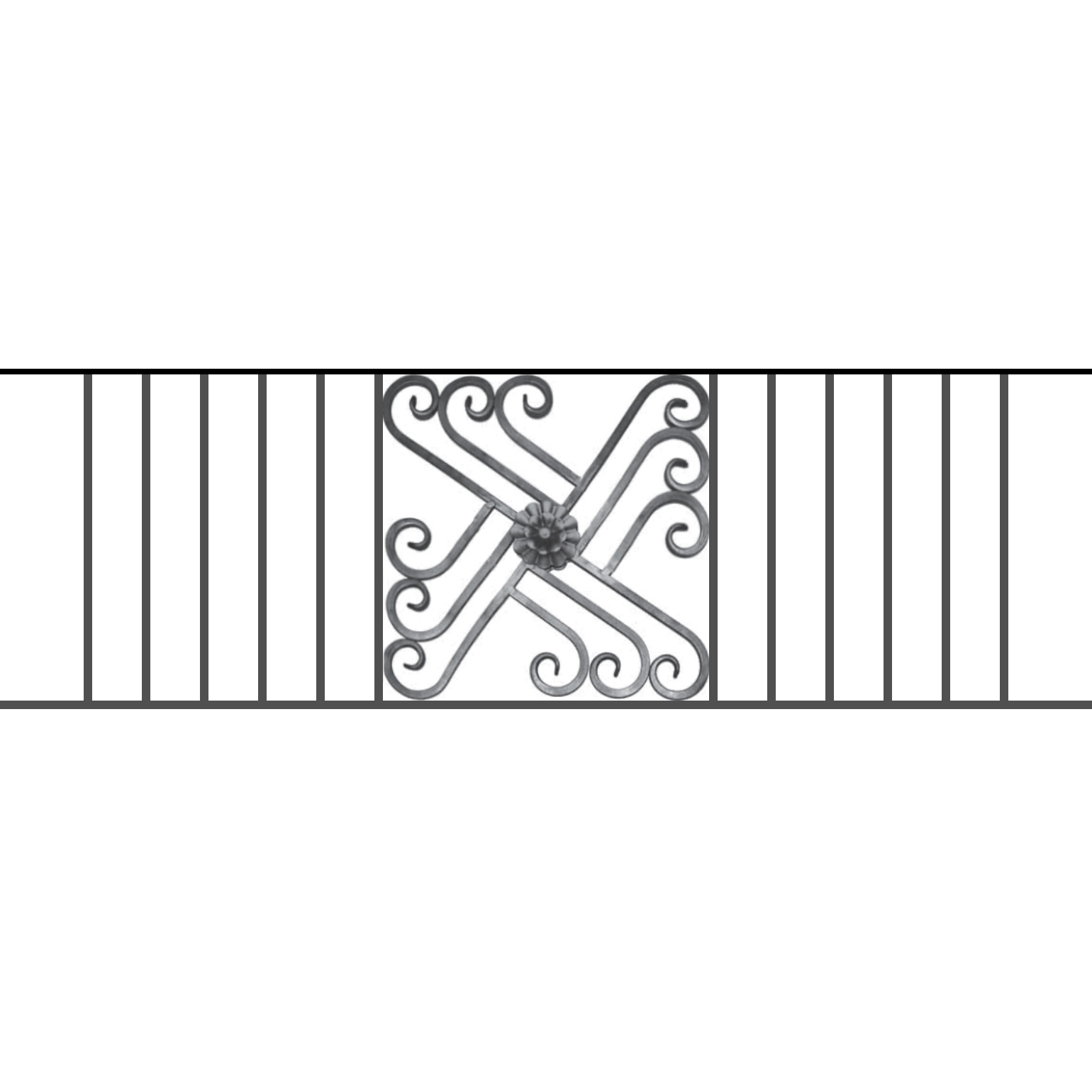 Appui de fenêtre type AFEF22 à sceller dans votre tableau de fenêtre. Longueur finie de 1540mm et Hauteur finie de 480mm. Convient pour les tableaux de fenêtre de 1440mm. 50mm de scellement sont prévue de chaque côté. Main courante laminée de 1440mm de long en fer forgé sur le dessus. Motif au centre de 460mm de long par 460mm de haut. Le reste de la structure est en acier carré plein de 12mm de section.