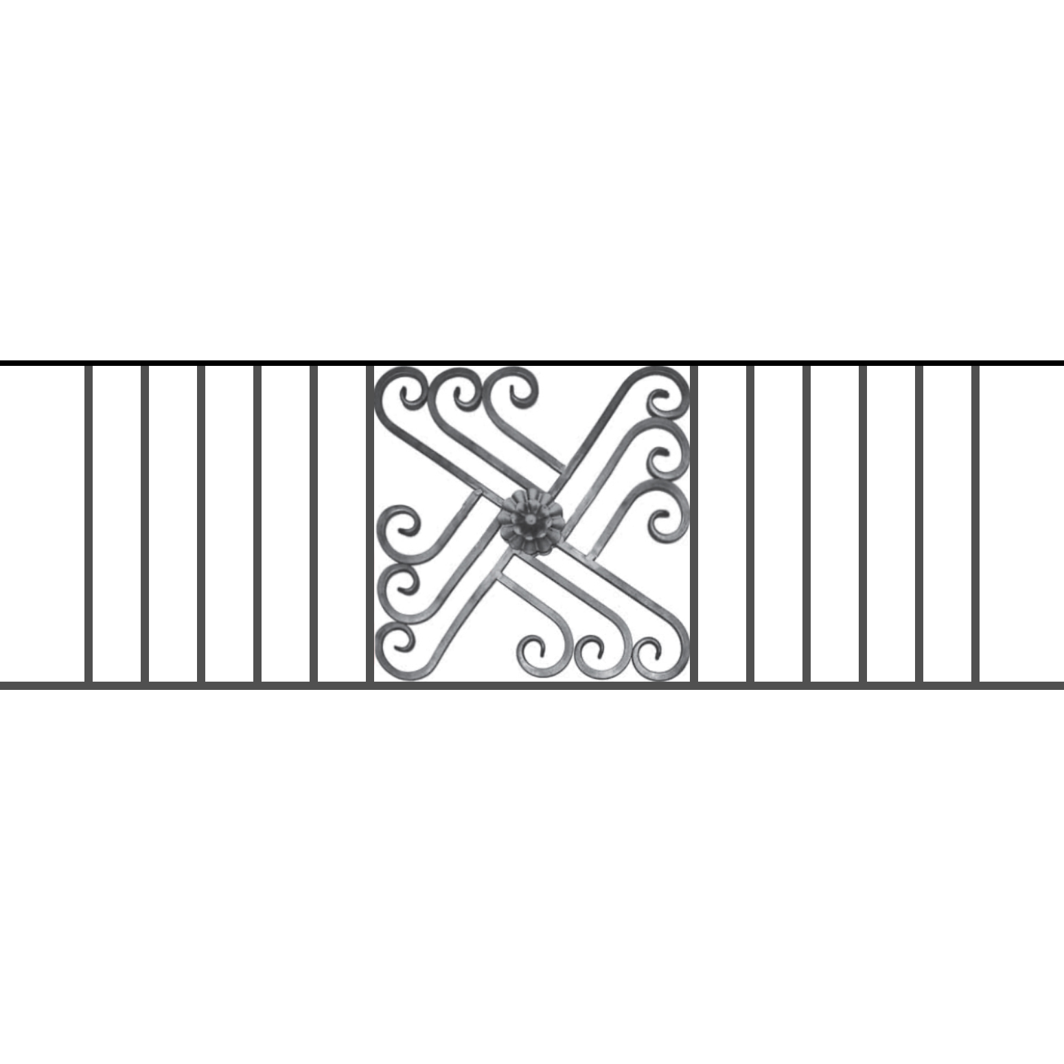 Appui de fenêtre type AFEF22 à sceller dans votre tableau de fenêtre. Longueur finie de 1550mm et Hauteur finie de 480mm. Convient pour les tableaux de fenêtre de 1450mm. 50mm de scellement sont prévue de chaque côté. Main courante laminée de 1450mm de long en fer forgé sur le dessus. Motif au centre de 460mm de long par 460mm de haut. Le reste de la structure est en acier carré plein de 12mm de section.