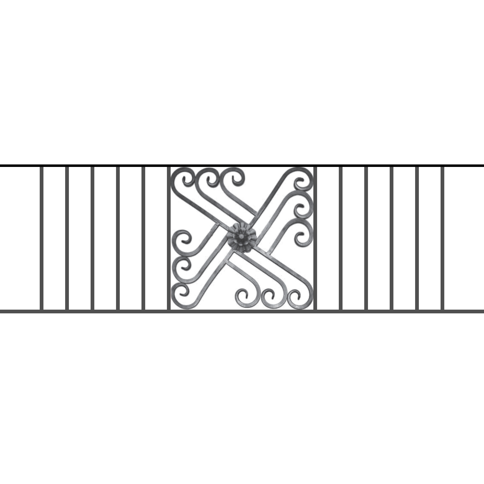 Appui de fenêtre type AFEF22 à sceller dans votre tableau de fenêtre. Longueur finie de 1560mm et Hauteur finie de 480mm. Convient pour les tableaux de fenêtre de 1460mm. 50mm de scellement sont prévue de chaque côté. Main courante laminée de 1460mm de long en fer forgé sur le dessus. Motif au centre de 460mm de long par 460mm de haut. Le reste de la structure est en acier carré plein de 12mm de section.
