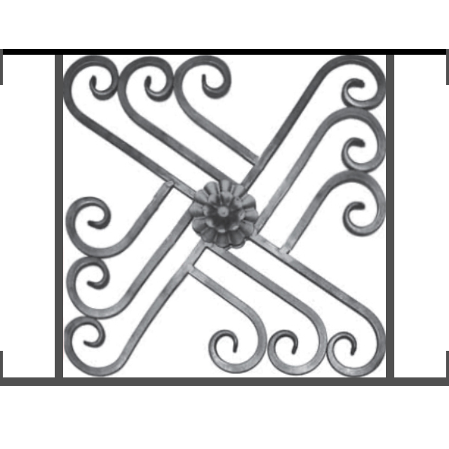 Appui de fenêtre type AFEF22 à visser dans votre tableau de fenêtre. Longueur finie de 640mm et Hauteur finie de 480mm. Convient pour les tableaux de fenêtre de 640mm. Main courante laminée de 640mm de long en fer forgé sur le dessus. Motif au centre de 460mm de long par 460mm de haut. Le reste de la structure est en acier carré plein de 12mm de section.