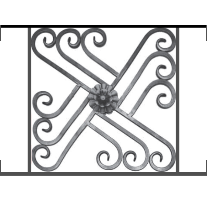 Appui de fenêtre type AFEF22 à visser dans votre tableau de fenêtre. Longueur finie de 660mm et Hauteur finie de 480mm. Convient pour les tableaux de fenêtre de 660mm. Main courante laminée de 660mm de long en fer forgé sur le dessus. Motif au centre de 460mm de long par 460mm de haut. Le reste de la structure est en acier carré plein de 12mm de section.