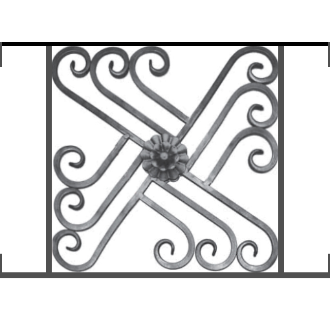 Appui de fenêtre type AFEF22 à visser dans votre tableau de fenêtre. Longueur finie de 670mm et Hauteur finie de 480mm. Convient pour les tableaux de fenêtre de 670mm. Main courante laminée de 670mm de long en fer forgé sur le dessus. Motif au centre de 460mm de long par 460mm de haut. Le reste de la structure est en acier carré plein de 12mm de section.