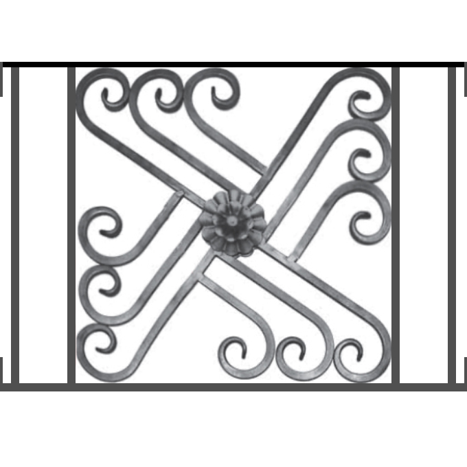 Appui de fenêtre type AFEF22 à visser dans votre tableau de fenêtre. Longueur finie de 680mm et Hauteur finie de 480mm. Convient pour les tableaux de fenêtre de 680mm. Main courante laminée de 680mm de long en fer forgé sur le dessus. Motif au centre de 460mm de long par 460mm de haut. Le reste de la structure est en acier carré plein de 12mm de section.