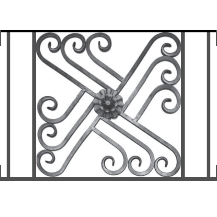 Appui de fenêtre type AFEF22 à visser dans votre tableau de fenêtre. Longueur finie de 690mm et Hauteur finie de 480mm. Convient pour les tableaux de fenêtre de 690mm. Main courante laminée de 690mm de long en fer forgé sur le dessus. Motif au centre de 460mm de long par 460mm de haut. Le reste de la structure est en acier carré plein de 12mm de section.