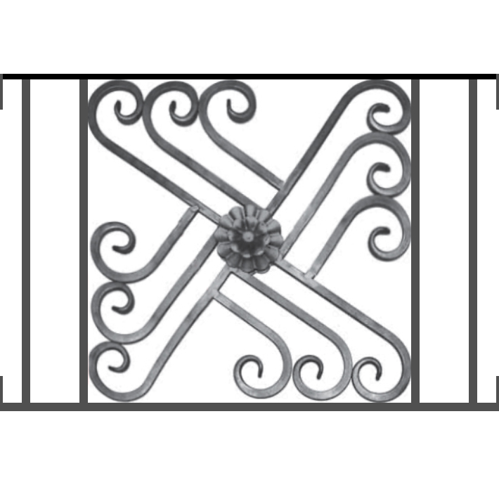 Appui de fenêtre type AFEF22 à visser dans votre tableau de fenêtre. Longueur finie de 710mm et Hauteur finie de 480mm. Convient pour les tableaux de fenêtre de 710mm. Main courante laminée de 710mm de long en fer forgé sur le dessus. Motif au centre de 460mm de long par 460mm de haut. Le reste de la structure est en acier carré plein de 12mm de section.