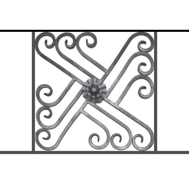 Appui de fenêtre type AFEF22 à sceller dans votre tableau de fenêtre. Longueur finie de 730mm et Hauteur finie de 480mm. Convient pour les tableaux de fenêtre de 630mm. 50mm de scellement sont prévue de chaque côté. Main courante laminée de 630mm de long en fer forgé sur le dessus. Motif au centre de 460mm de long par 460mm de haut. Le reste de la structure est en acier carré plein de 12mm de section.