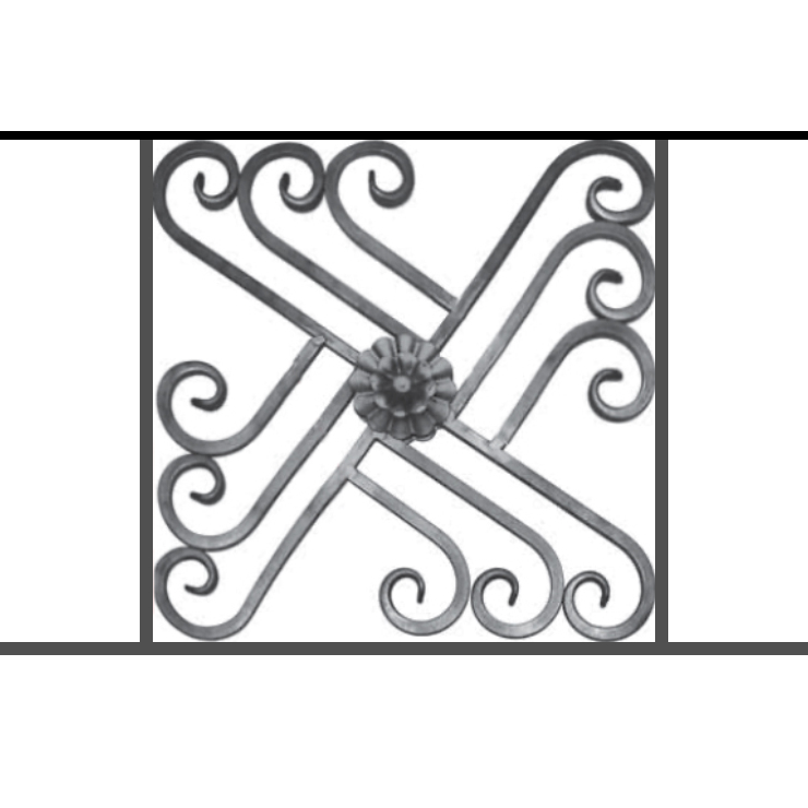 Appui de fenêtre type AFEF22 à sceller dans votre tableau de fenêtre. Longueur finie de 740mm et Hauteur finie de 480mm. Convient pour les tableaux de fenêtre de 640mm. 50mm de scellement sont prévue de chaque côté. Main courante laminée de 640mm de long en fer forgé sur le dessus. Motif au centre de 460mm de long par 460mm de haut. Le reste de la structure est en acier carré plein de 12mm de section.
