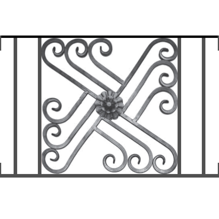 Appui de fenêtre type AFEF22 à visser dans votre tableau de fenêtre. Longueur finie de 740mm et Hauteur finie de 480mm. Convient pour les tableaux de fenêtre de 740mm. Main courante laminée de 740mm de long en fer forgé sur le dessus. Motif au centre de 460mm de long par 460mm de haut. Le reste de la structure est en acier carré plein de 12mm de section.