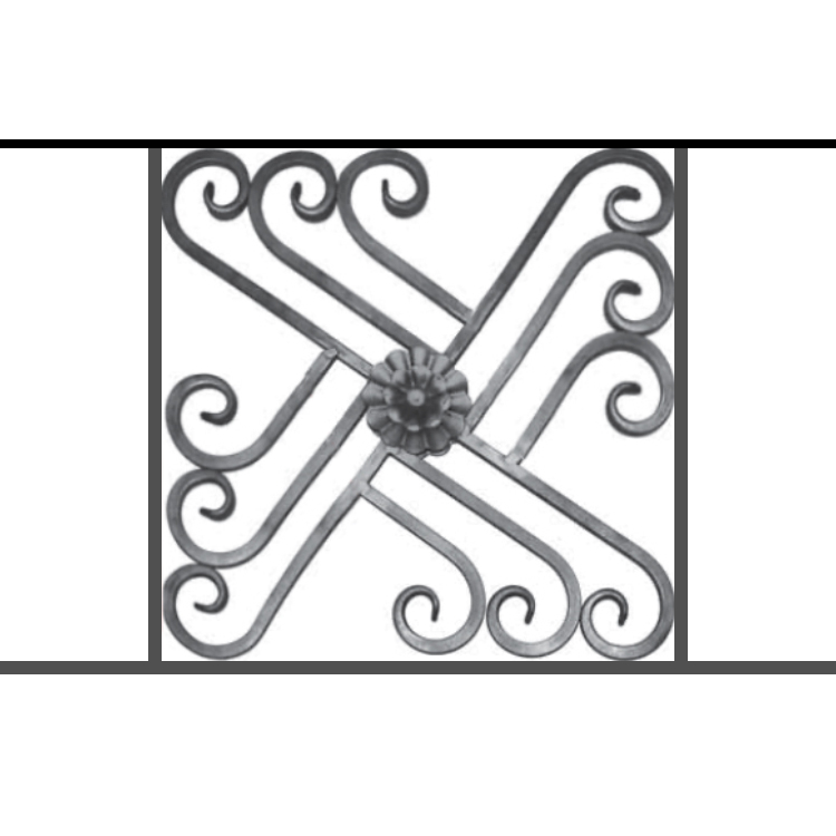 Appui de fenêtre type AFEF22 à sceller dans votre tableau de fenêtre. Longueur finie de 750mm et Hauteur finie de 480mm. Convient pour les tableaux de fenêtre de 650mm. 50mm de scellement sont prévue de chaque côté. Main courante laminée de 650mm de long en fer forgé sur le dessus. Motif au centre de 460mm de long par 460mm de haut. Le reste de la structure est en acier carré plein de 12mm de section.