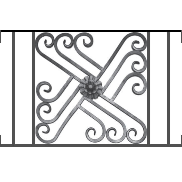 Appui de fenêtre type AFEF22 à visser dans votre tableau de fenêtre. Longueur finie de 750mm et Hauteur finie de 480mm. Convient pour les tableaux de fenêtre de 750mm. Main courante laminée de 750mm de long en fer forgé sur le dessus. Motif au centre de 460mm de long par 460mm de haut. Le reste de la structure est en acier carré plein de 12mm de section.