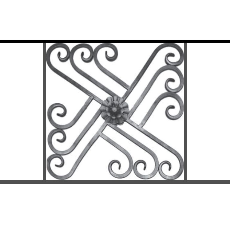 Appui de fenêtre type AFEF22 à sceller dans votre tableau de fenêtre. Longueur finie de 770mm et Hauteur finie de 480mm. Convient pour les tableaux de fenêtre de 670mm. 50mm de scellement sont prévue de chaque côté. Main courante laminée de 670mm de long en fer forgé sur le dessus. Motif au centre de 460mm de long par 460mm de haut. Le reste de la structure est en acier carré plein de 12mm de section.