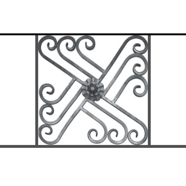Appui de fenêtre type AFEF22 à sceller dans votre tableau de fenêtre. Longueur finie de 780mm et Hauteur finie de 480mm. Convient pour les tableaux de fenêtre de 680mm. 50mm de scellement sont prévue de chaque côté. Main courante laminée de 680mm de long en fer forgé sur le dessus. Motif au centre de 460mm de long par 460mm de haut. Le reste de la structure est en acier carré plein de 12mm de section.