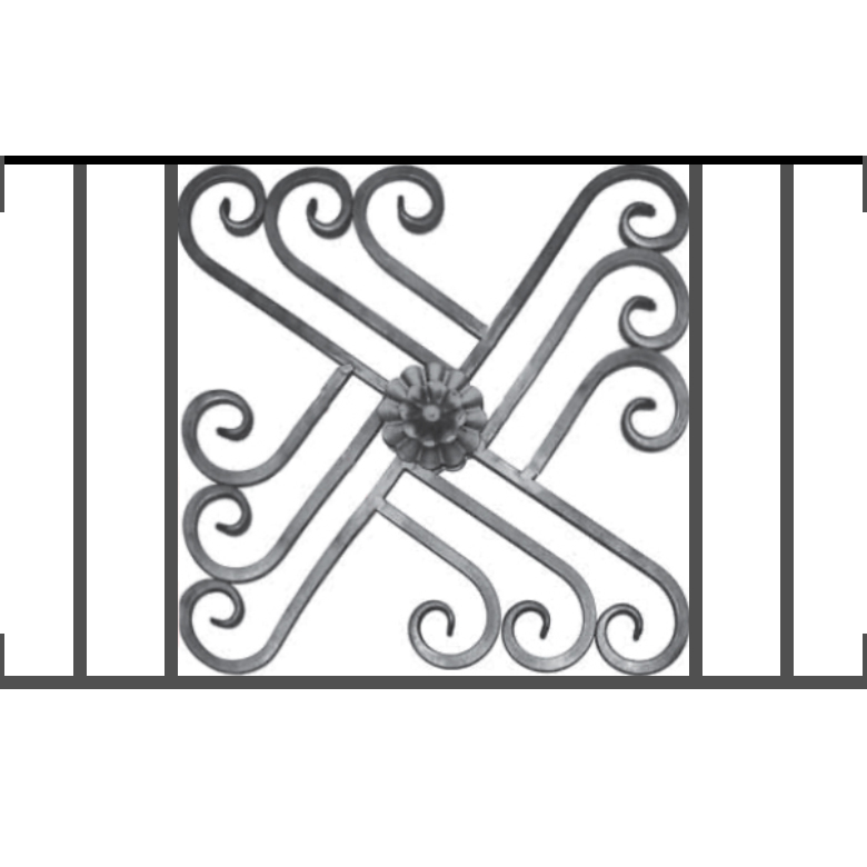 Appui de fenêtre type AFEF22 à visser dans votre tableau de fenêtre. Longueur finie de 780mm et Hauteur finie de 480mm. Convient pour les tableaux de fenêtre de 780mm. Main courante laminée de 780mm de long en fer forgé sur le dessus. Motif au centre de 460mm de long par 460mm de haut. Le reste de la structure est en acier carré plein de 12mm de section.