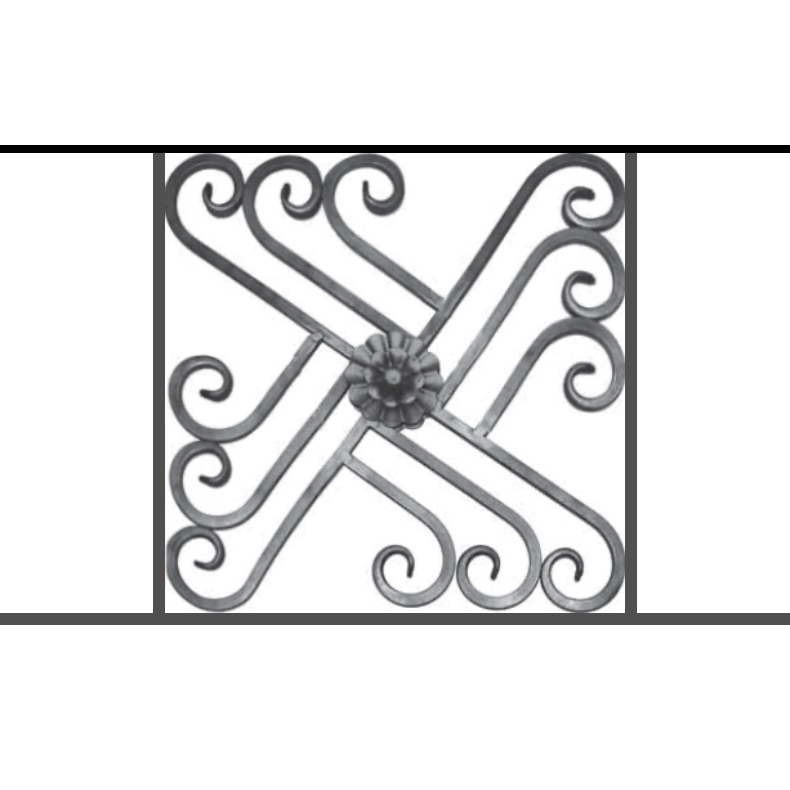 Appui de fenêtre type AFEF22 à sceller dans votre tableau de fenêtre. Longueur finie de 790mm et Hauteur finie de 480mm. Convient pour les tableaux de fenêtre de 690mm. 50mm de scellement sont prévue de chaque côté. Main courante laminée de 690mm de long en fer forgé sur le dessus. Motif au centre de 460mm de long par 460mm de haut. Le reste de la structure est en acier carré plein de 12mm de section.