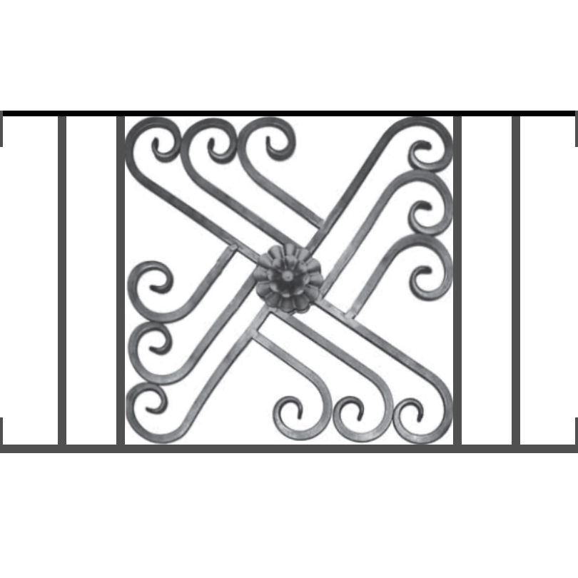Appui de fenêtre type AFEF22 à visser dans votre tableau de fenêtre. Longueur finie de 810mm et Hauteur finie de 480mm. Convient pour les tableaux de fenêtre de 810mm. Main courante laminée de 810mm de long en fer forgé sur le dessus. Motif au centre de 460mm de long par 460mm de haut. Le reste de la structure est en acier carré plein de 12mm de section.