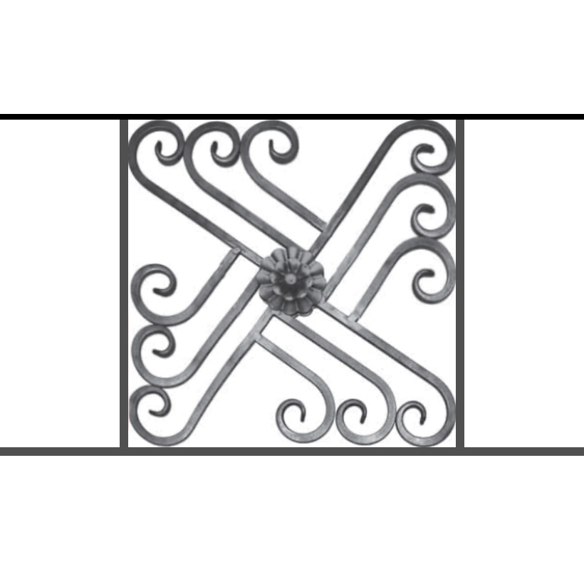 Appui de fenêtre type AFEF22 à sceller dans votre tableau de fenêtre. Longueur finie de 820mm et Hauteur finie de 480mm. Convient pour les tableaux de fenêtre de 720mm. 50mm de scellement sont prévue de chaque côté. Main courante laminée de 720mm de long en fer forgé sur le dessus. Motif au centre de 460mm de long par 460mm de haut. Le reste de la structure est en acier carré plein de 12mm de section.