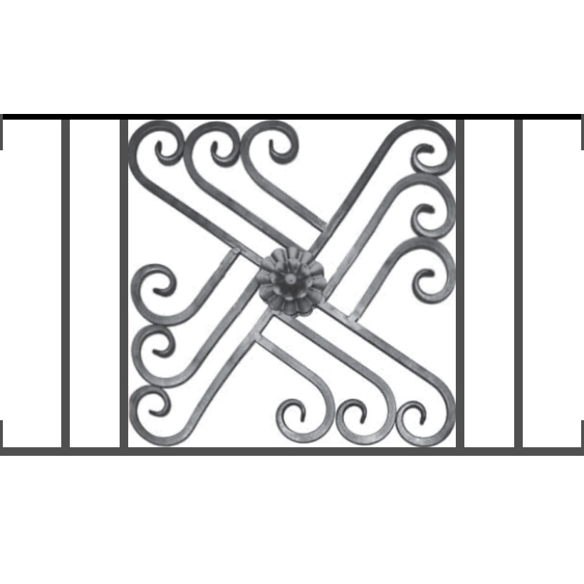 Appui de fenêtre type AFEF22 à visser dans votre tableau de fenêtre. Longueur finie de 820mm et Hauteur finie de 480mm. Convient pour les tableaux de fenêtre de 820mm. Main courante laminée de 820mm de long en fer forgé sur le dessus. Motif au centre de 460mm de long par 460mm de haut. Le reste de la structure est en acier carré plein de 12mm de section.