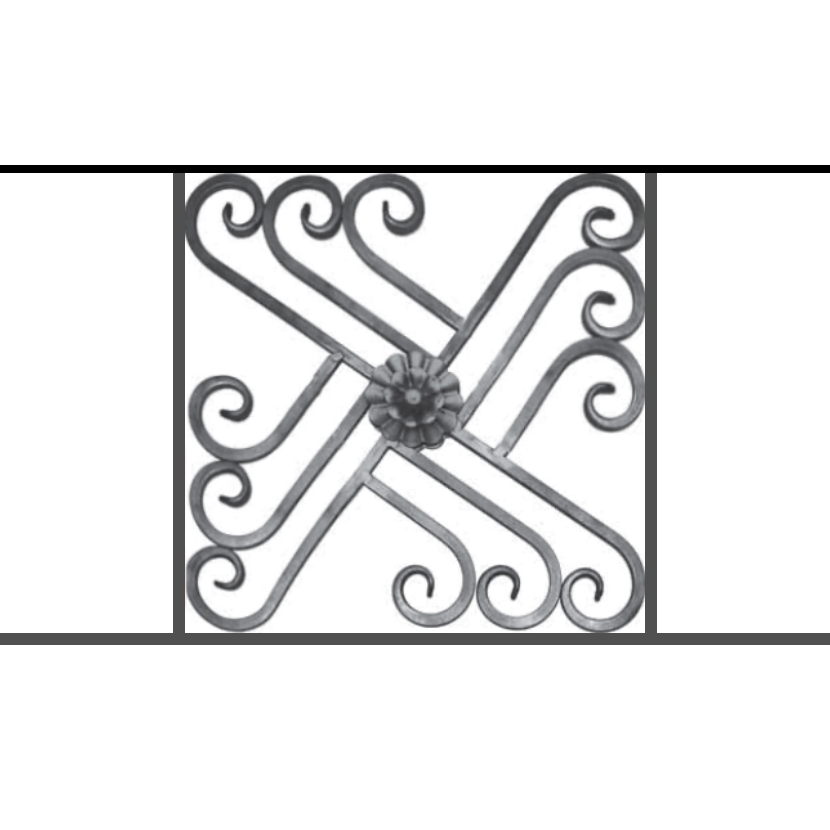 Appui de fenêtre type AFEF22 à sceller dans votre tableau de fenêtre. Longueur finie de 830mm et Hauteur finie de 480mm. Convient pour les tableaux de fenêtre de 730mm. 50mm de scellement sont prévue de chaque côté. Main courante laminée de 730mm de long en fer forgé sur le dessus. Motif au centre de 460mm de long par 460mm de haut. Le reste de la structure est en acier carré plein de 12mm de section.