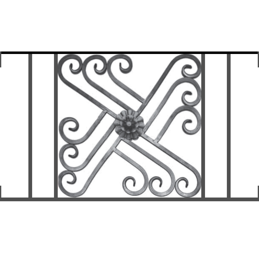 Appui de fenêtre type AFEF22 à visser dans votre tableau de fenêtre. Longueur finie de 830mm et Hauteur finie de 480mm. Convient pour les tableaux de fenêtre de 830mm. Main courante laminée de 830mm de long en fer forgé sur le dessus. Motif au centre de 460mm de long par 460mm de haut. Le reste de la structure est en acier carré plein de 12mm de section.
