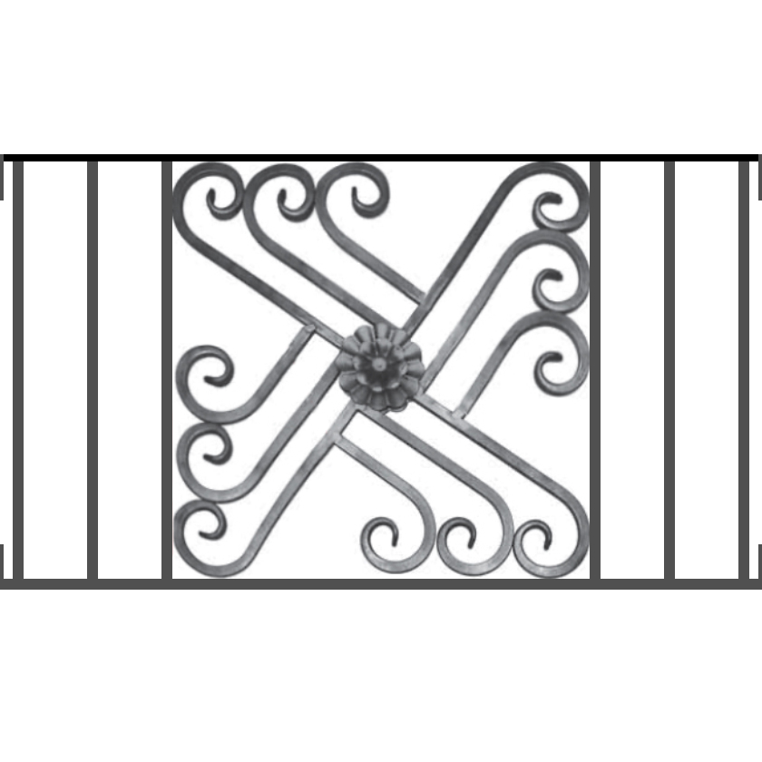 Appui de fenêtre type AFEF22 à visser dans votre tableau de fenêtre. Longueur finie de 840mm et Hauteur finie de 480mm. Convient pour les tableaux de fenêtre de 840mm. Main courante laminée de 840mm de long en fer forgé sur le dessus. Motif au centre de 460mm de long par 460mm de haut. Le reste de la structure est en acier carré plein de 12mm de section.